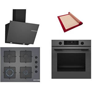 Gri 3 Lü Ankastre Set 414 ( Hua736en0t - Pop6c9p30o - Dwk66pj70t ) - Buhar Destekli - Pişirme Matı Ile
