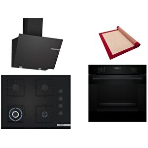 Siyah 3 Lü Ankastre Set 420 ( Hua717ba0t - Poh7c6p30o - Dwk66pj60t  ) 67cm Wok Bek Ocak - Buhar Destekli Fırın - Pişirme Matı Ile