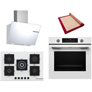Beyaz 3 Lü Ankastre Set 439 ( Hua736ev0t - Pnq7b2p30o - Dwk66pj20t  ) 75cm Wok Bek Ocak - Buhar Destekli - Pişirme Matı Ile