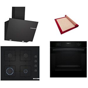 Siyah 3 Lü Ankastre Set 408 ( Hua717ba0t - Pop6c6p30o - Dwk66pj60t ) - Buhar Destekli - Pişirme Matı Ile