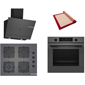 Gri 3 Lü Ankastre Set 450 ( Hua736en0t - Pop6c9p30o - Dwk67pj70t ) - Buhar Destekli - Pişirme Matı Ile
