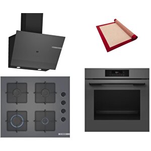 Gri 3 Lü Ankastre Set 453 ( Hjg852yn0t - Pop6c9p30o - Dwk67pj70t ) - 3d Fry Hava Ile Kızartma - Pişirme Matı Ile