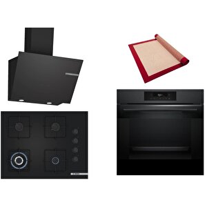 Siyah 3 Lü Ankastre Set 430 ( Hjg852yt0t - Poh7c6p30o - Dwk66pj60t  ) 67cm Wok Bek Ocak - 3d Fry Hava Ile Kızartma - Pişirme Matı Ile