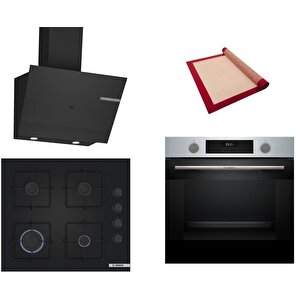 Siyah 3 Lü Ankastre Set 446 ( Hua717br0t - Pop6c6p30o - Dwk67pj60t ) - Buhar Destekli - Pişirme Matı Ile