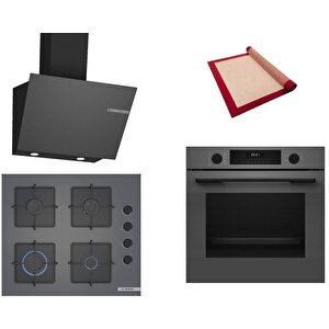 Gri 3 Lü Ankastre Set 409 ( Hua717bn0t - Pop6c9p30o - Dwk66pj70t ) - Buhar Destekli - Pişirme Matı Ile