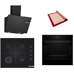 Siyah 3 Lü Ankastre Set 416 ( Hjg852yb0t - Pop6c6p30o - Dwk66pj60t )  - 3d Fry Hava Ile Kızartma - Pişirme Matı Ile
