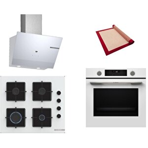 Beyaz 3 Lü Ankastre Set 451 ( Hua736ev0t - Pop6c2p30o - Dwk67pj20t ) - Buhar Destekli - Pişirme Matı Ile