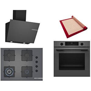 Gri 3 Lü Ankastre Set 421 ( Hua717bn0t - Poh7c9p30o - Dwk66pj70t  ) 67cm Wok Bek Ocak - Buhar Destekli Fırın - Pişirme Matı Ile
