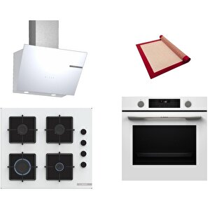 Beyaz 3 Lü Ankastre Set 415 ( Hua736ev0t - Pop6c2p30o - Dwk66pj20t ) - Buhar Destekli - Pişirme Matı Ile