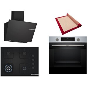 Siyah 3 Lü Ankastre Set 422 ( Hua717br0t - Poh7c6p30o - Dwk66pj60t  ) 67cm Wok Bek Ocak - Buhar Destekli Inox Fırın - Pişirme Matı Ile