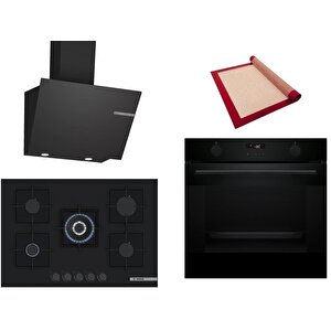 Siyah 3 Lü Ankastre Set 436 ( Hua736ea0t - Pnq7b6p30o - Dwk66pj60t  ) 75cm Wok Bek Ocak - Buhar Destekli - Pişirme Matı Ile