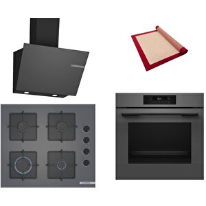 Gri 3 Lü Ankastre Set 417 ( Hjg852yn0t - Pop6c9p30o - Dwk66pj70t ) - 3d Fry Hava Ile Kızartma - Pişirme Matı Ile