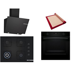 Siyah 3 Lü Ankastre Set 424 ( Hua736ea0t - Poh7c6p30o - Dwk66pj60t  ) 67cm Wok Bek Ocak - Buhar Destekli Fırın - Pişirme Matı Ile