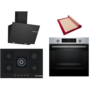 Siyah 3 Lü Ankastre Set 434 ( Hua717br0t - Pnq7b6p30o - Dwk66pj60t  ) 75cm Wok Bek Ocak - Buhar Destekli - Pişirme Matı Ile