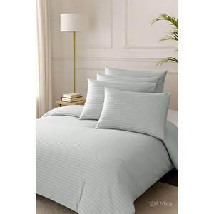 Aria Çizgi Saten Çift Kişilik Nevresim Takımı %100 Pamuklu Gri