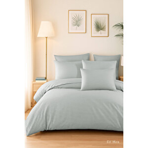 Aria Çizgi Saten Çift Kişilik Nevresim Takımı %100 Pamuklu Gri