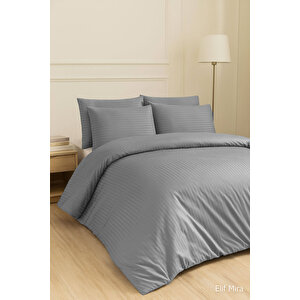 Aria Çizgi Saten Çift Kişilik Nevresim Takımı %100 Pamuklu Antrasit