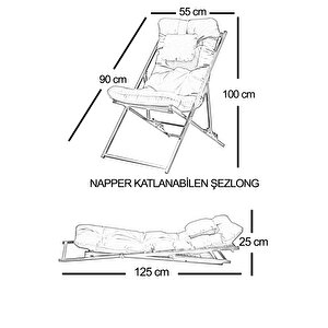 Napper Katlanabilen Şezlong Katlanır Sandalye Bahçe Balkon Teras Dinlenme Şezlongu Gri Gri