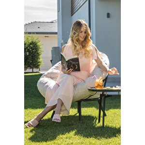 Babi Tekli Berjer | Armut Koltuk Minderli Metal Sandalye | Keten Kumaş Salon Koltuğu Krem