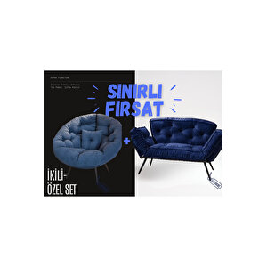 Elite Comfort Set | Premium Tekli Berjer + İkili Kanepe | Konforlu Oturma Takımı Lacivert