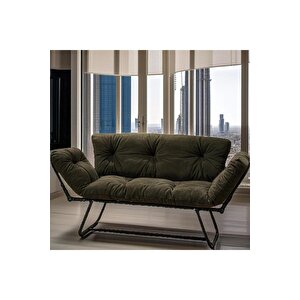 Avangard Milano Style Berjer | Katlanır Yataklı Kanepe 2 Kişilik – Mekanizmalı Çekyat Koltuk Yeşil