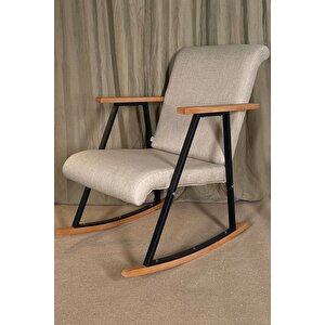 Tork Keten Sallanan Koltuk | Dinlenme & Tv Koltuğu | Ergonomik Ahşap Detaylı Sallanan Sandalye Krem