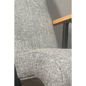 Tork Keten Sallanan Koltuk | Dinlenme & Tv Koltuğu | Ergonomik Ahşap Detaylı Sallanan Sandalye Gri