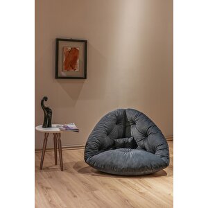 Chic Modern Berjer | Tay Tüyü Kumaşlı Ergonomik Tekli Koltuk | Kitap Okuma & Rahat Dinlenme Koltuğu Füme