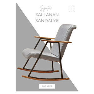 El İşçiliği Ahşap Detaylı Sallanan Koltuk | Ergonomik Tv Ve Dinlenme Koltuğu Gri
