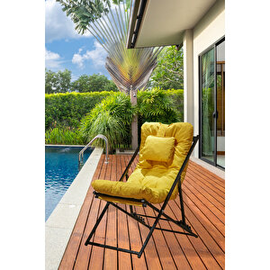 Relax Katlanabilen Şezlong Katlanır Sandalye Bahçe Balkon Teras Dinlenme Şezlongu Sarı