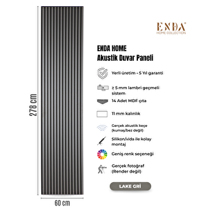 Mdf Akustik Panel 60×278 Cm 11 Mm – Lake Gri Lake