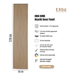 Mdf Akustik Panel 60×278 Cm 11 Mm – Safir Meşe Safir Meşe