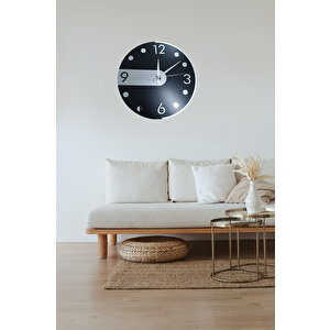 Modern Dekoratif Duvar Saati Ahşap Mdf 40 Cm Gümüş Renk Aynalı Pleksi Rakam Ve Dekorlu