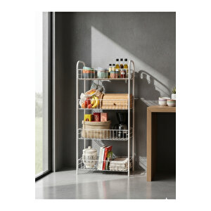 4 Katlı Beyaz Çok Amaçlı Metal Raf, Mutfak Raf, Banyo Raf, Düzenleyici 80x40x23