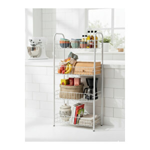 4 Katlı Beyaz Çok Amaçlı Metal Raf, Mutfak Raf, Banyo Raf, Düzenleyici 80x40x23