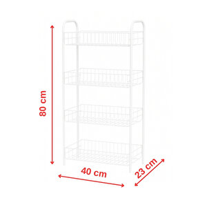 4 Katlı Beyaz Çok Amaçlı Metal Raf, Mutfak Raf, Banyo Raf, Düzenleyici 80x40x23
