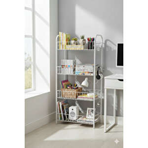 4 Katlı Beyaz Kitaplık & Ayakkabılık, Banyo, Mutfak, Oyuncak Rafı Metal Kitaplık 80x40x23