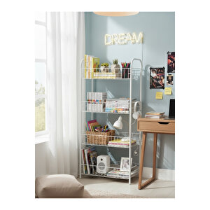 4 Katlı Beyaz Kitaplık & Ayakkabılık, Banyo, Mutfak, Oyuncak Rafı Metal Kitaplık 80x40x23