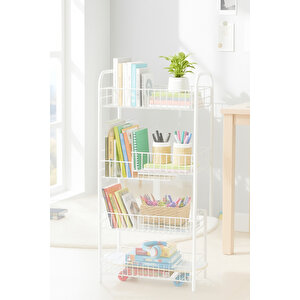 4 Katlı Beyaz Kitaplık & Ayakkabılık, Banyo, Mutfak, Oyuncak Rafı Metal Kitaplık 80x40x23