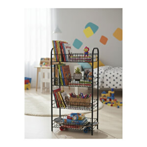 4 Katlı Kitaplık & Ayakkabılık, Banyo, Mutfak, Oyuncak Rafı Metal Kitaplık 80x40x23 Cm