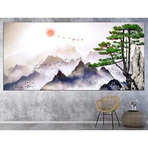 Japon Dağ Kanvas Sanatı; Suluboya Dağ Reprodüksiyonu; Minimalist Asya Manzara; Büyük Kanvas Tablo
