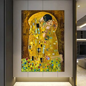 Öpüşen Aşıklar Kanvas; Klimt Stili; Büyük Tablo 80x120 cm