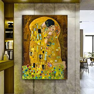 Öpüşen Aşıklar Kanvas; Klimt Stili; Büyük Tablo