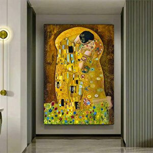 Öpüşen Aşıklar Kanvas; Klimt Stili; Büyük Tablo