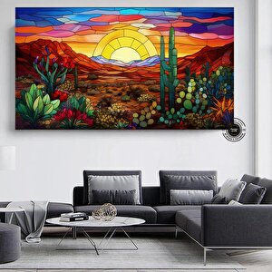 Arizona Çölü Goblen Tarzı Kanvas | Saguaro Manzarası | Asmaya Hazır