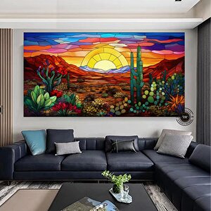 Arizona Çölü Goblen Tarzı Kanvas | Saguaro Manzarası | Asmaya Hazır 40x80 cm