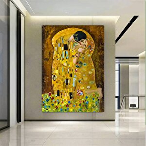 Öpüşen Aşıklar Kanvas; Klimt Stili; Büyük Tablo 30x40 cm