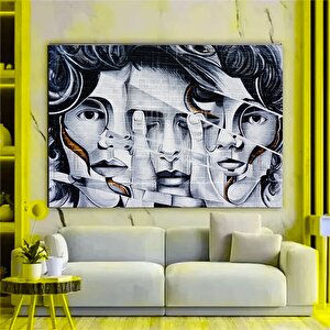 Modern Grafiti Duvar Resmi Siyah Beyaz Portre Baskılı Tuval Sanatı Dekoratif 90x180 cm