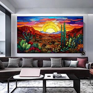Arizona Çölü Goblen Tarzı Kanvas | Saguaro Manzarası | Asmaya Hazır 90x180 cm