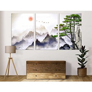 Japon Dağ Kanvas Sanatı; Suluboya Dağ Reprodüksiyonu; Minimalist Asya Manzara; Büyük Kanvas Tablo 70x150 cm